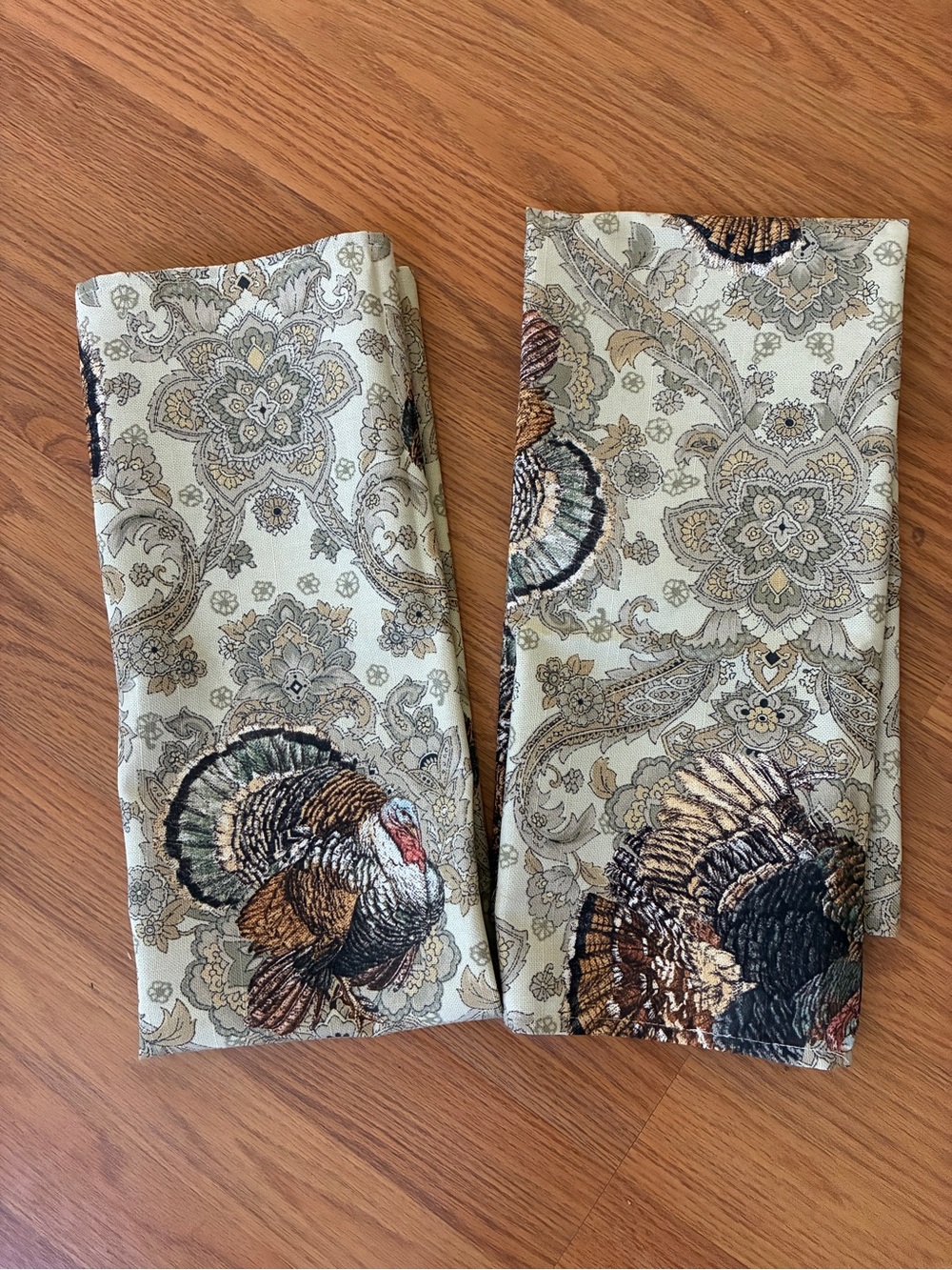 Set Of 2 Williams Sonoma Plymouth Turkey Tea Towels Paisley Kitchen 20x29" NWOT